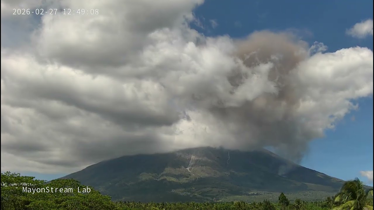 MAYON Feb 27, 2026: Two (2) Pyroclastic Flows (PDC) & 3000m Ash Cloud
