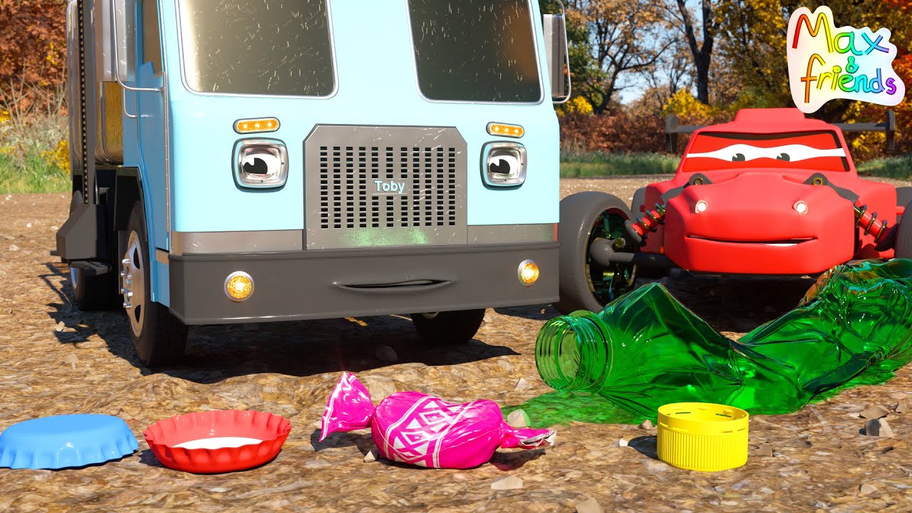 Learn About Recycling  with Toby the Garbage Truck and Race Cars | Adventures with Max and Friends!