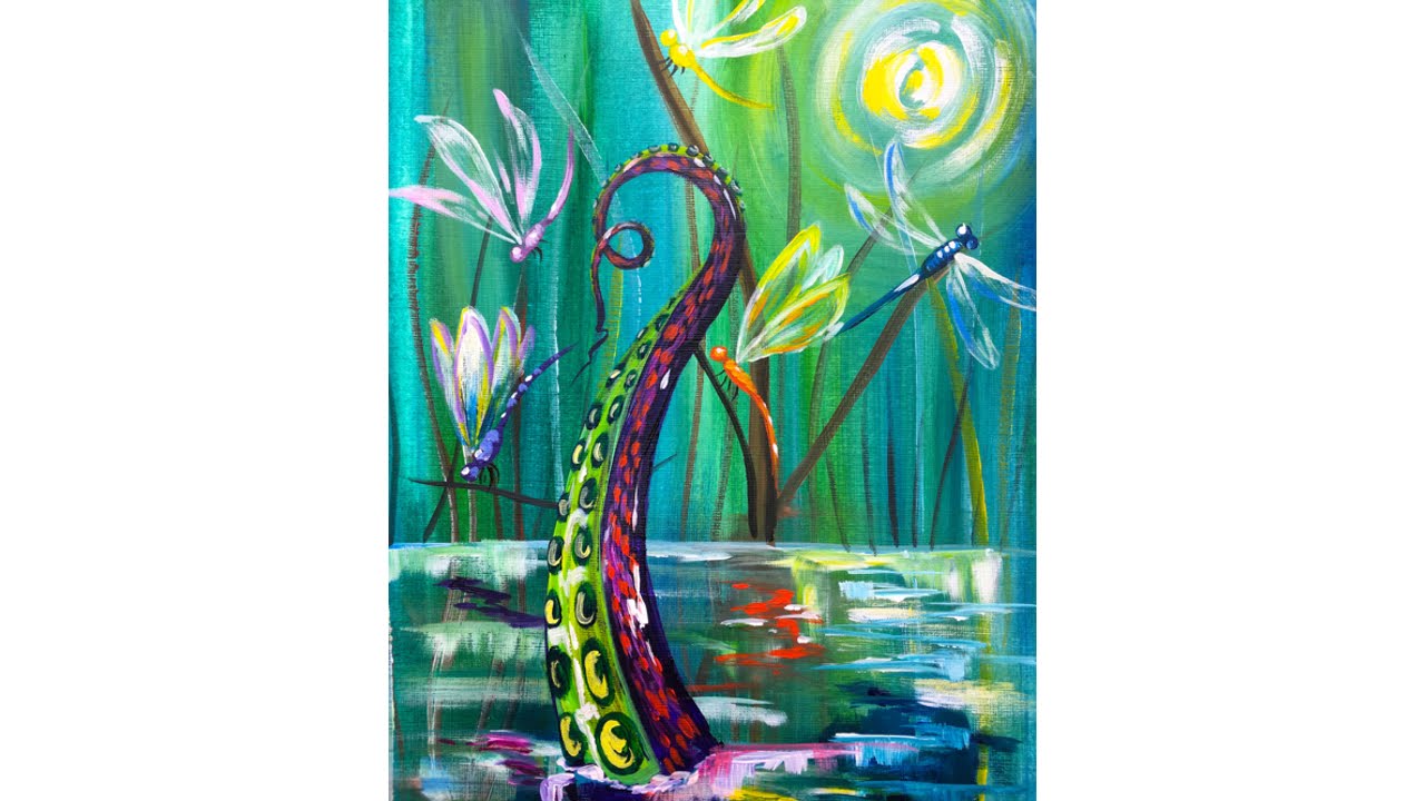 Kevin the Kraken visits Dragonflies Acrylic painting tutorial Q and A | TheArtSherpa