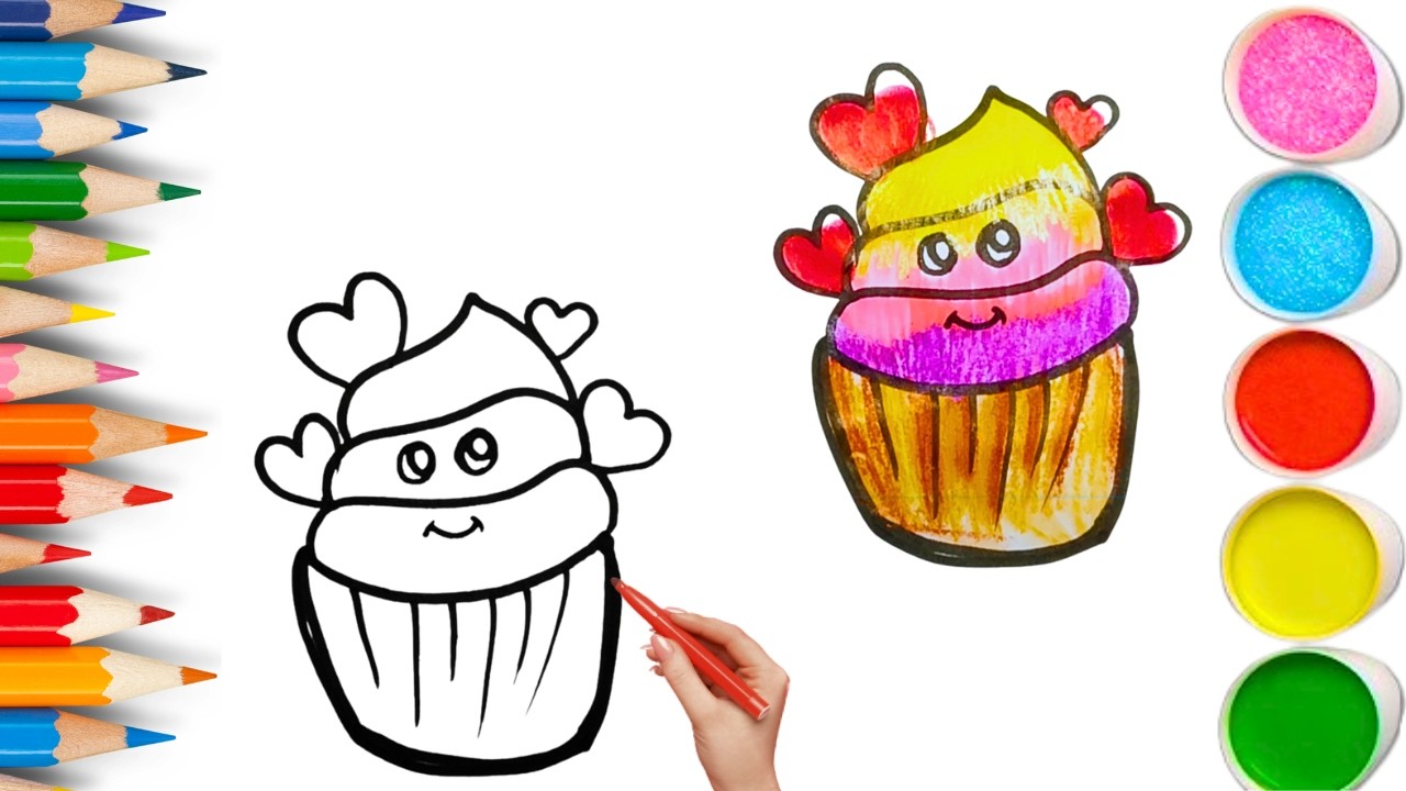 How To Draw cute Cupcakes Drawing, Painting & Coloring For Kids and Toddlers_ Child Art 🐋🌈🎨