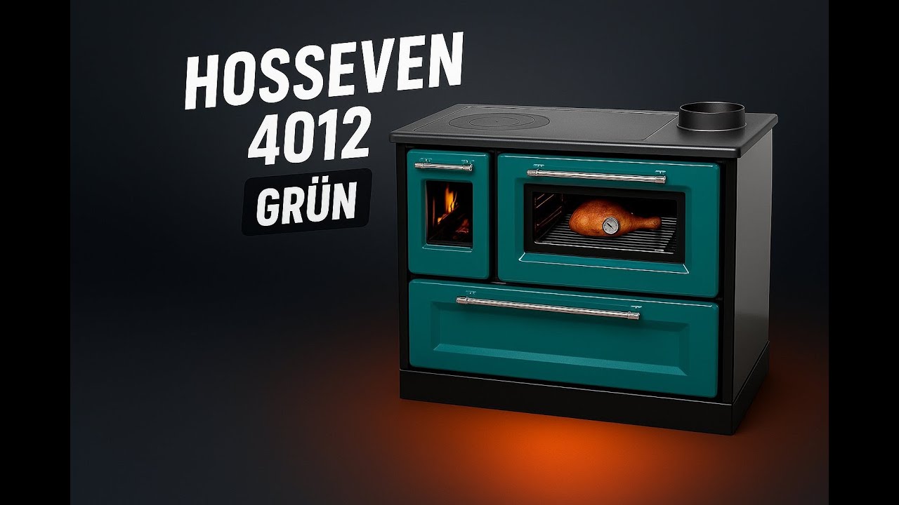 Hosseven Kaminofen 4012 in Gr&uuml;n &ndash; Heizen, Kochen & Backen mit Holz
