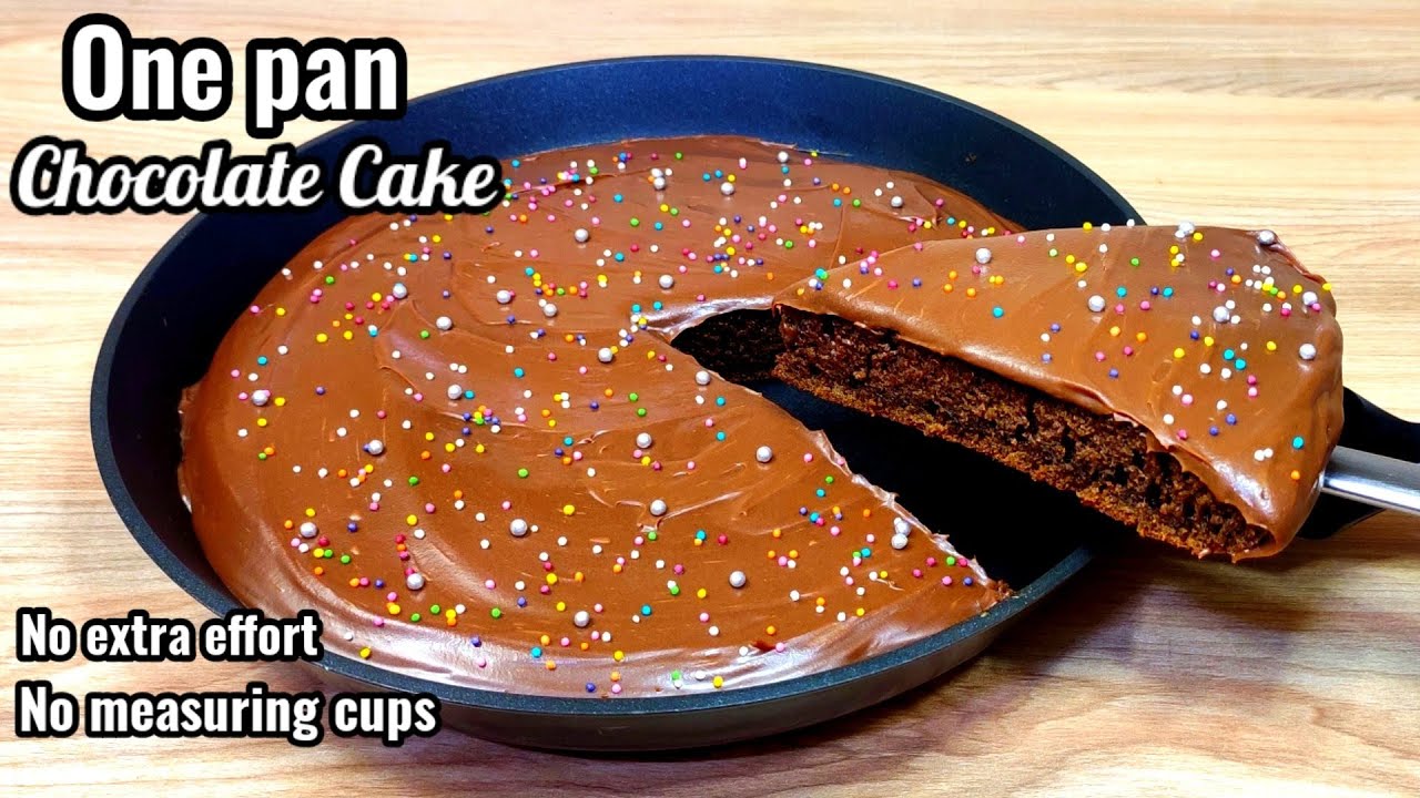 Chocolate Cake in One Pan,all steps done in one pan,no measuring cups,no egg and oven