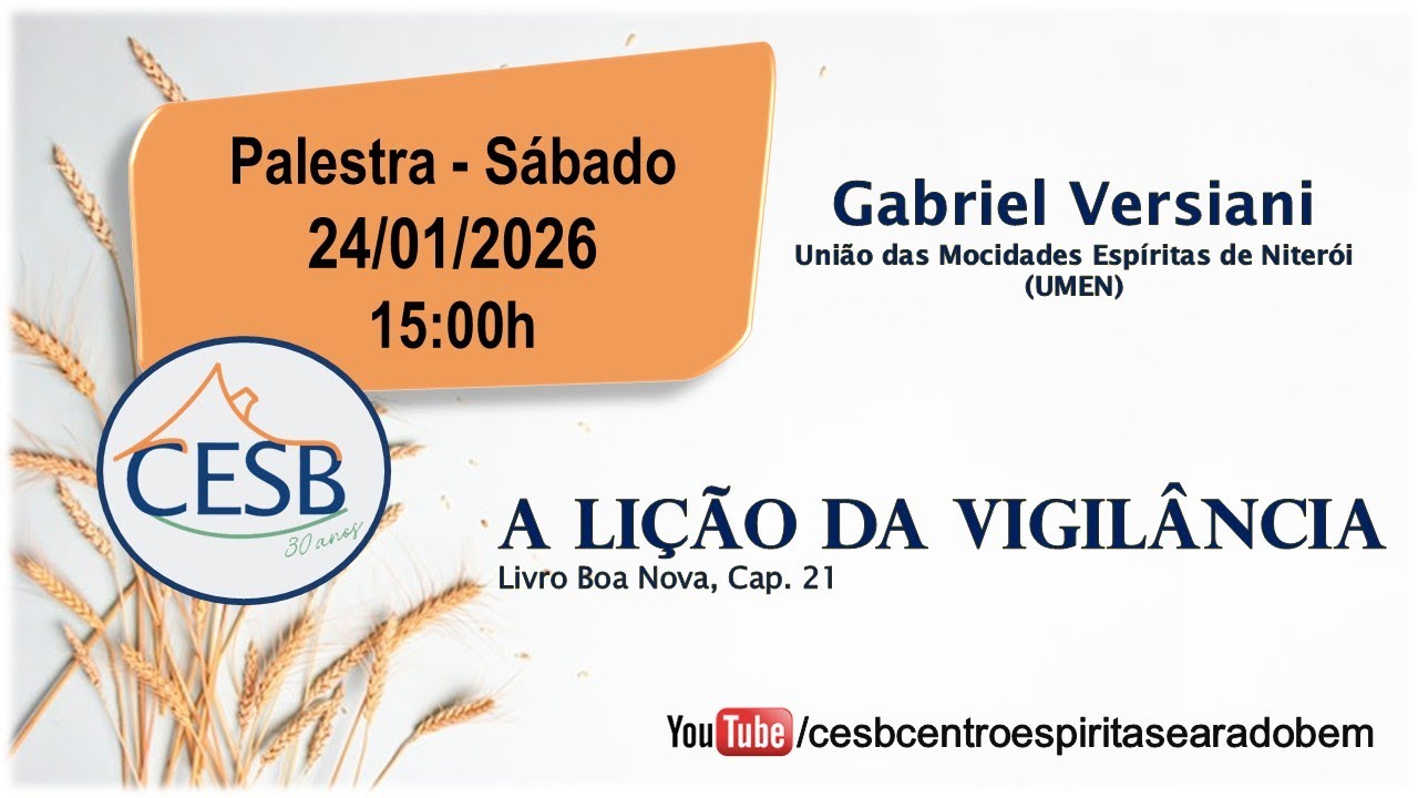Palestra 24/01/2026 - A Lição da Vigilância (Livro Boa Nova, Cap. 21)
