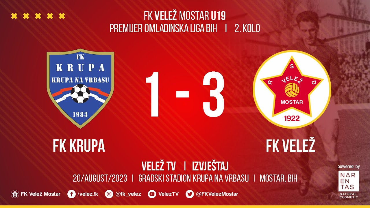 IZVJEŠTAJ  I  FK Krupa - FK Velež  1:3 I  Premijer omladinska liga BiH  I  2. kolo 20/08/2023
