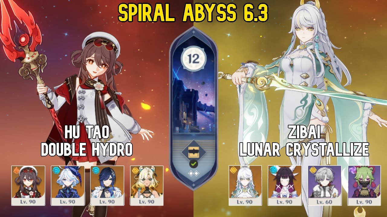 Hu tao Double Hydro & Zibai Lunar Crystallize | Spiral Abyss Floor 12 | Genshin Impact Luna 6.3