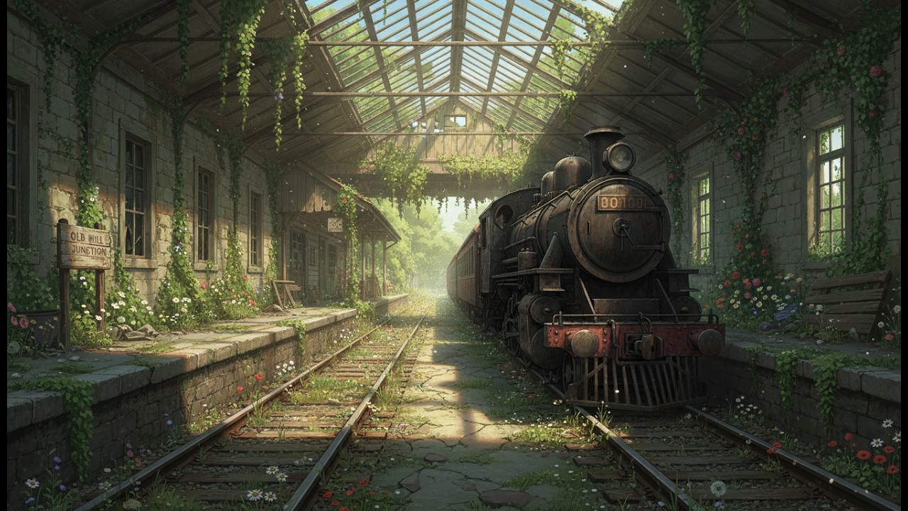 🚂 10 Hours Last Train Home • Ghibli Style Post-Apocalyptic Ambience [No Music] • Relaxing Train ASMR