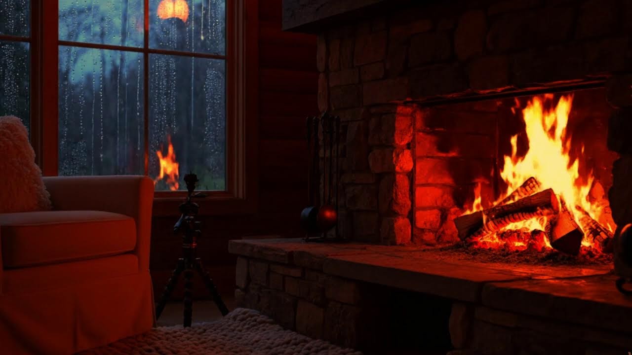 Live Warm Fireplace & Rain Sounds | ASMR for Sleep