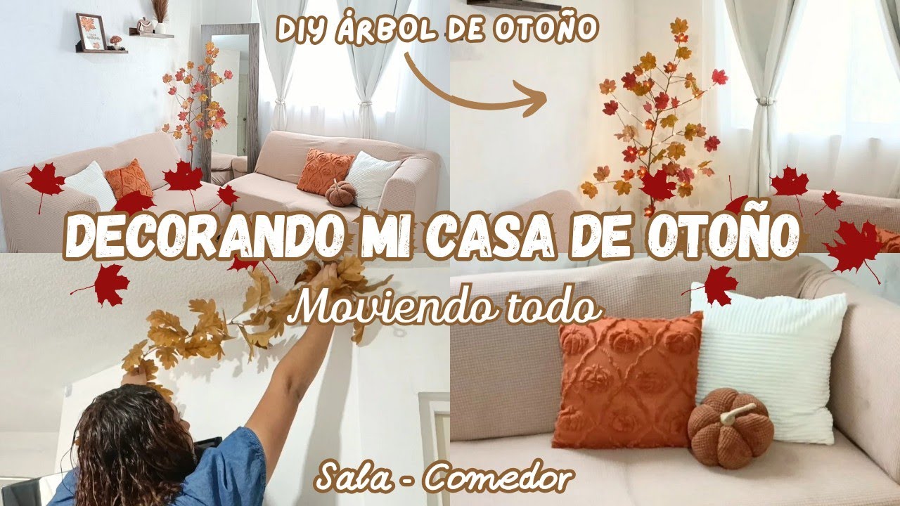 DECORACIÓN OTOÑO 🍄‍🟫🍂 DIY ÁRBOL DE OTOÑO 🍁 EN CASA INFONAVIT #casapequeña #hogar 