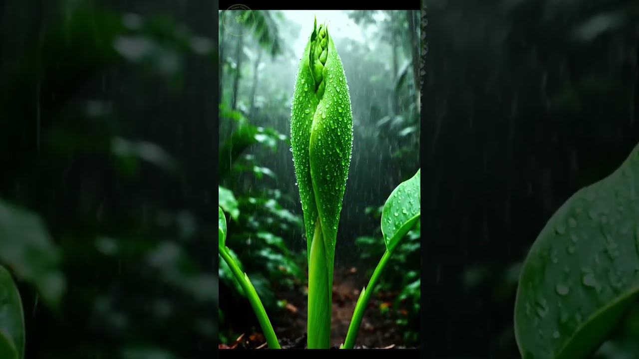 Red Heliconia Blooming in Tropical Rain 🌧️🔥 | ASMR Macro 4K #shorts
