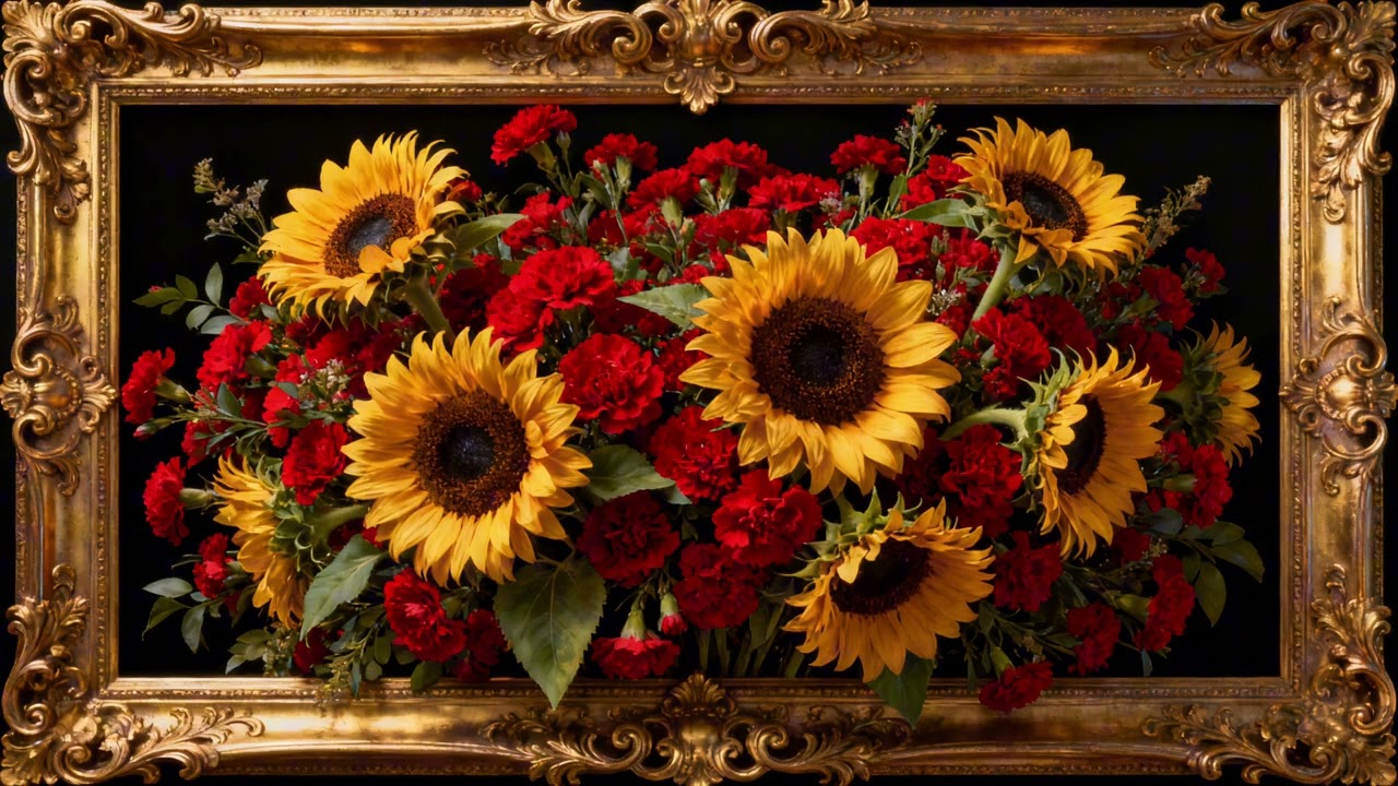 Sunflowers in a Golden Frame🌻 | 4K Frame TV Art | Golden Summer TV Wallpaper