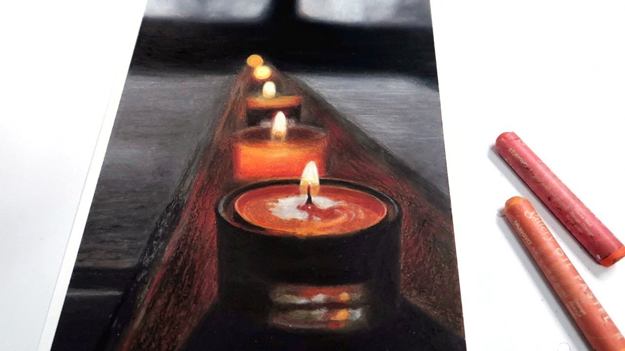 오일파스텔 그림 / 티라이트 양초 그리기 / Drawing candles / Oil pastel drawing