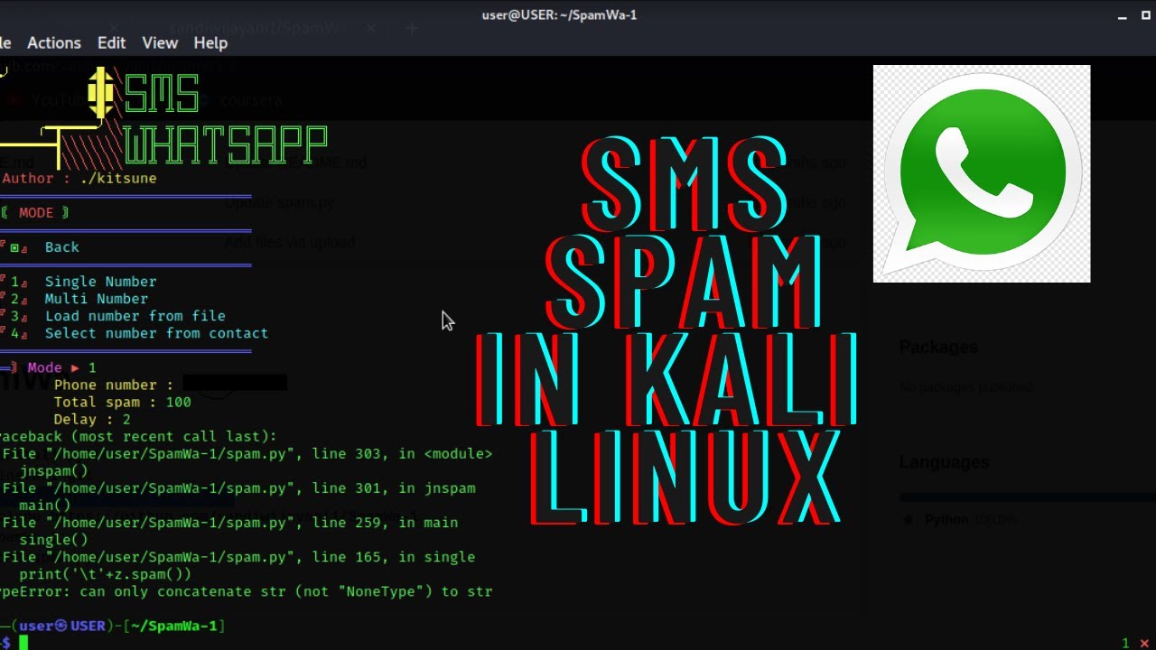 SMS SPAM USING KALI LINUX || BOMBER || CYBERHACK ||