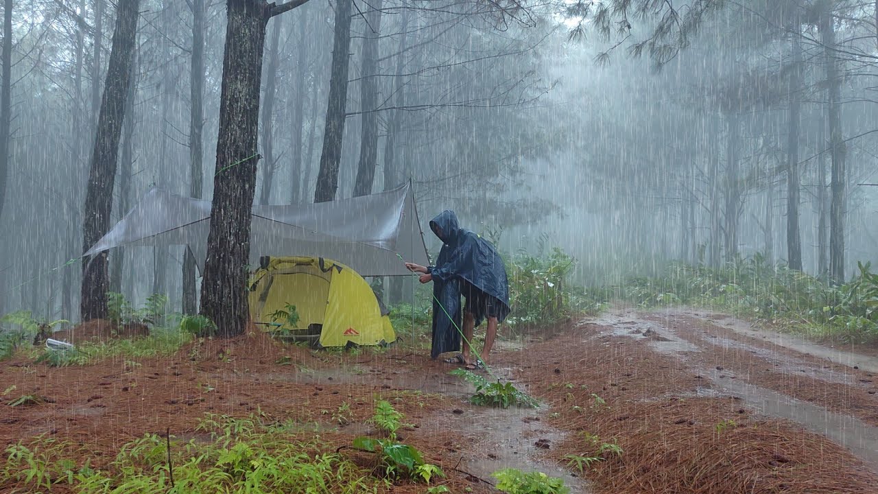 AMAZING❗⛈️ HEAVY RAIN AND RAIN STORM • MOST RELAXING SOLO CAMPING IN LONG HEAVY RAIN