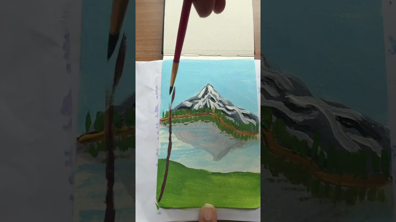 Serene Mountain Reflection Painting | Satisfying Art Video#art#landscapepainting #acrylicpainting 