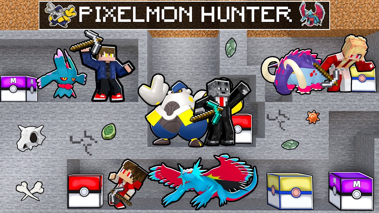 PRIMEIRO MINECRAFT PIXELMON HUNTER com POKEMON do FUTURO vs PASSADO LEVEL 100