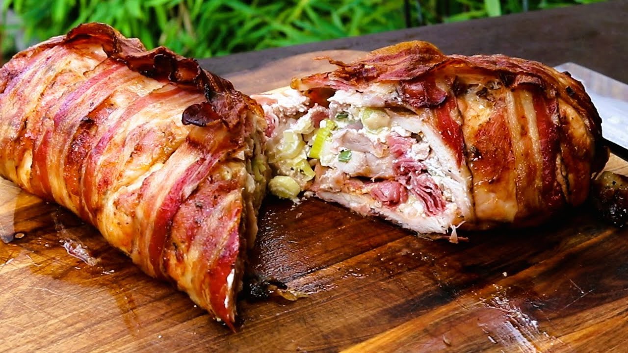 Bacon Hähnchen  Rolle Flammkuchen Style. Wer Flammkuchen mag, ist hier goldrichtig.
