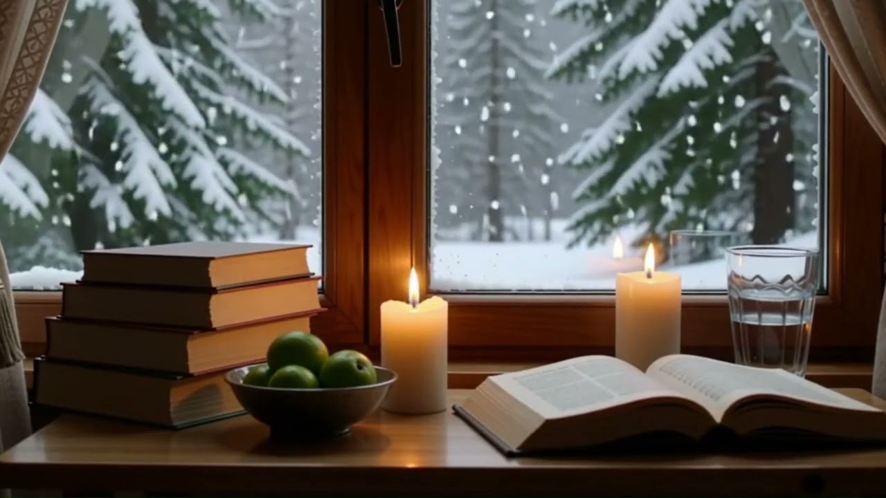 Snowy Night Ambience | Fireplace Sounds | 2H Deep Focus