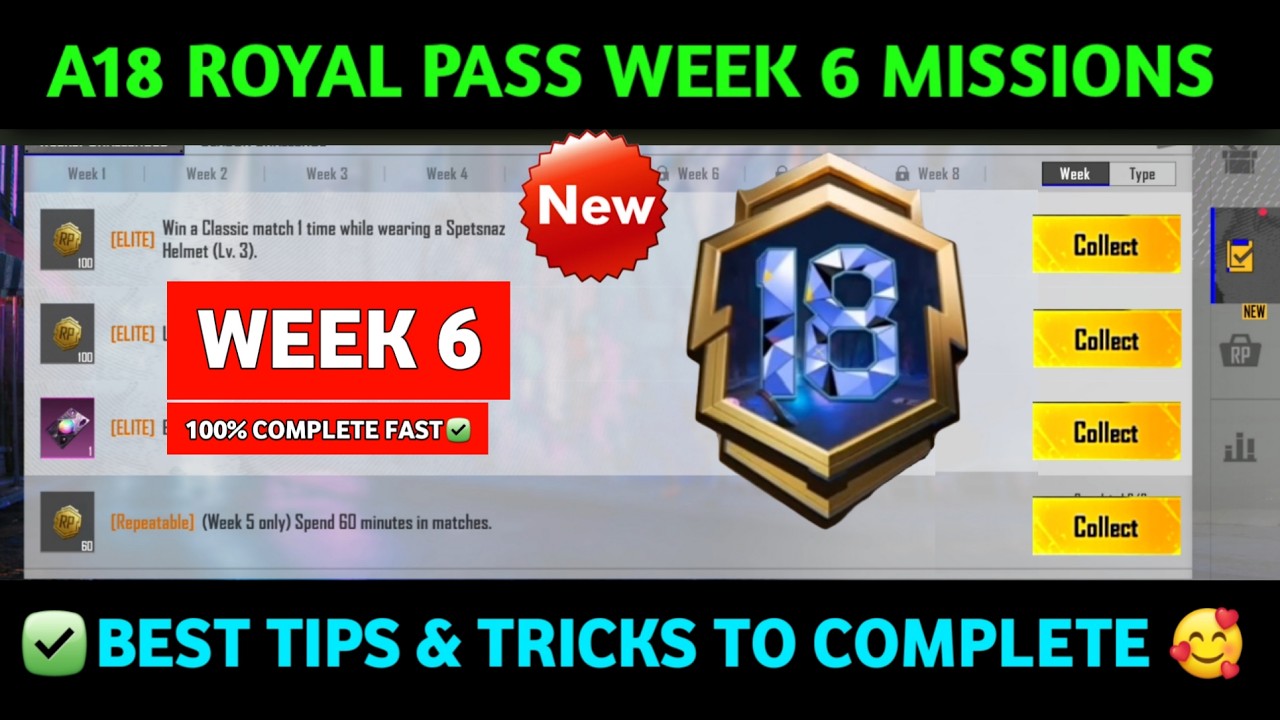 🟢A18 WEEK 6 MISSION🔥PUBG WEEK 6 MISSION🔥A18 ROYAL PASS Week 6 Mission | Pubg Mobile c10s29