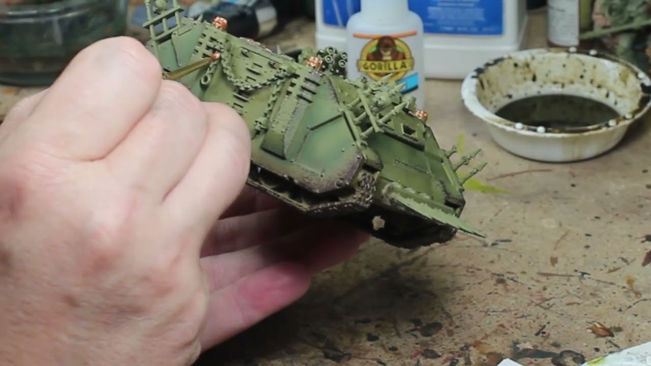 How to Paint Warhammer 40k Tanks. Death Guard Rhino Tank Painting Tutorial with weathering effects