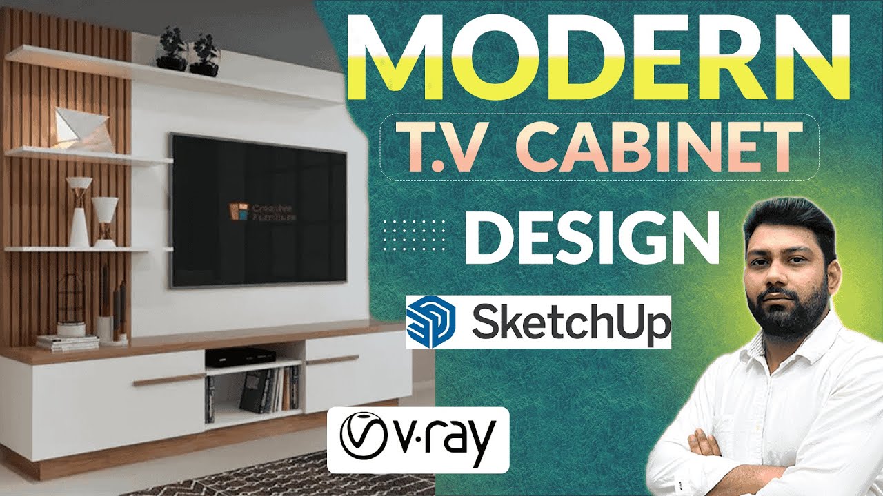 Modern TV Cabinet Design in Sketchup with Vray | tv cabinet design in sketchup