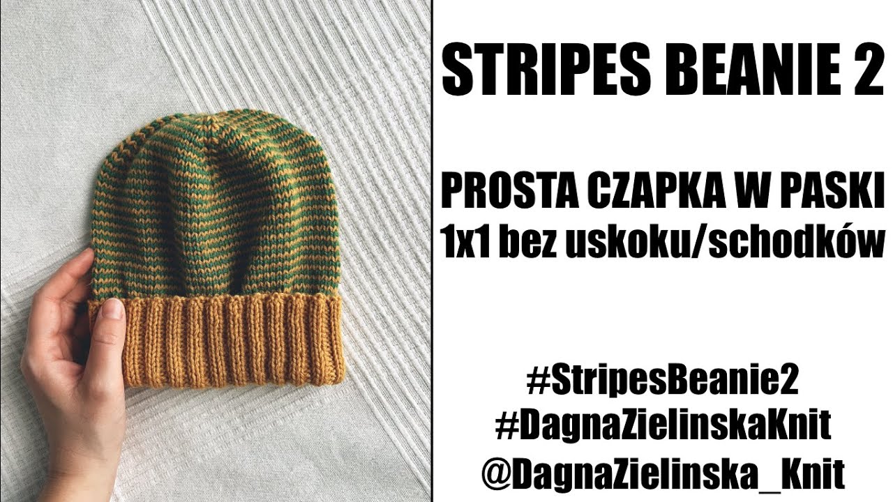 Stripes Beanie 2. Prosta czapka w paski na drutach.