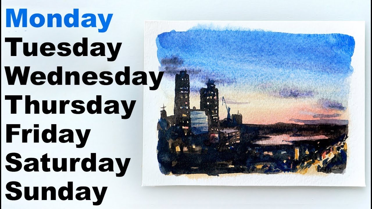 Monday Sunset. Watercolor landscape