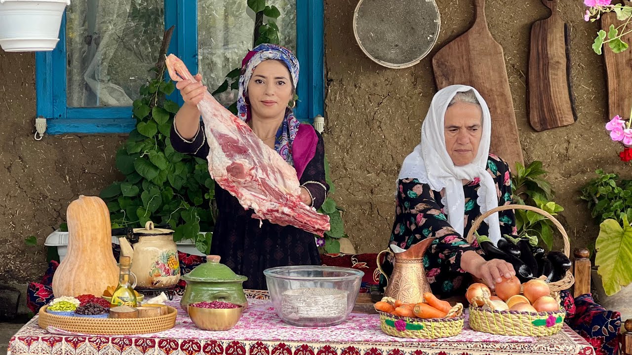 Rice Stuffed with Lamb Meat and Dried Fruits Cooked in Village