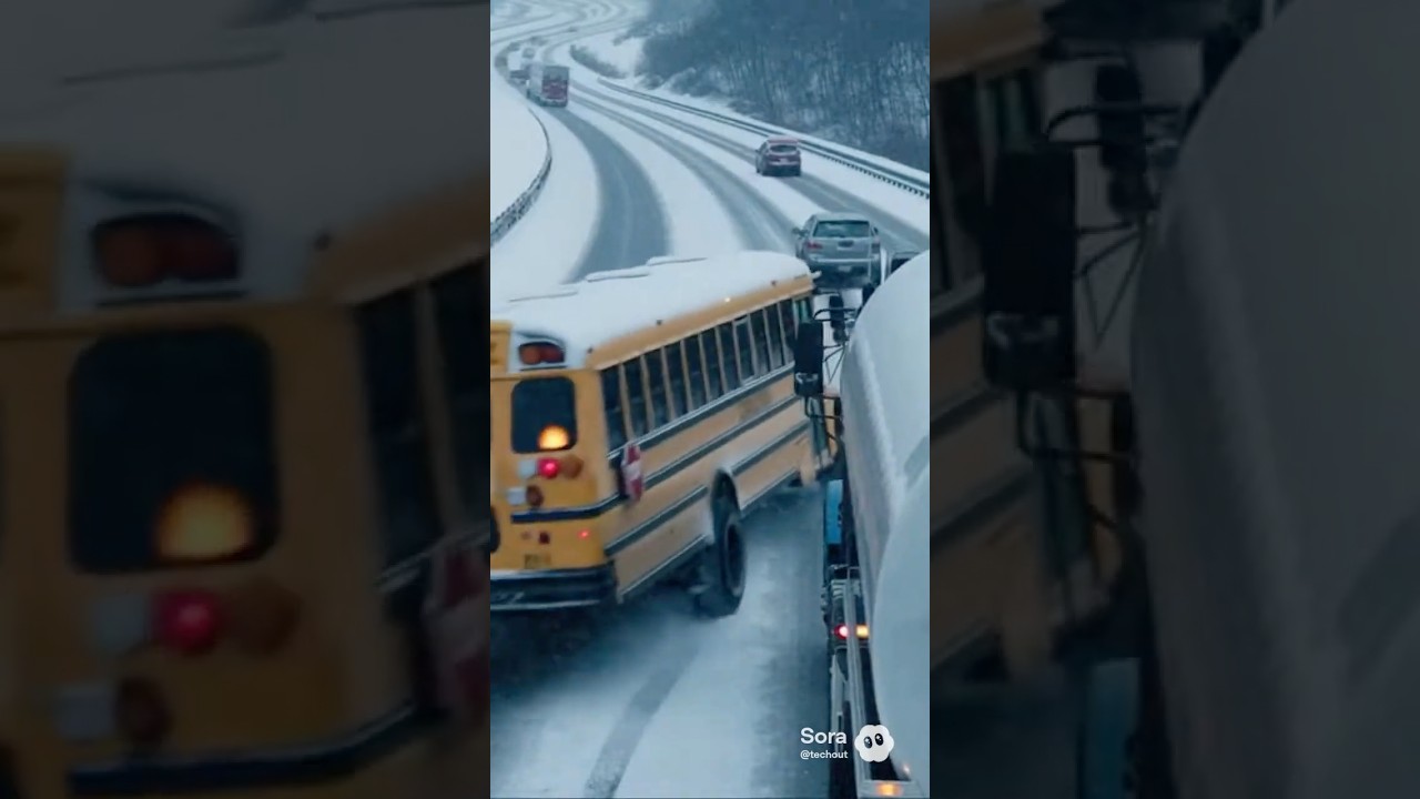 School bus causes massive highway pileup in snowstorm 