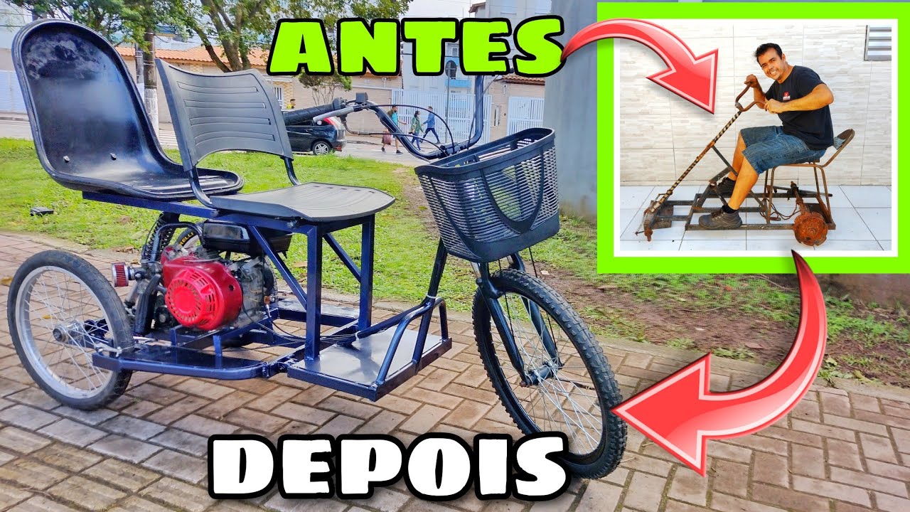 TRICICLO MOTORIZADO CASEIRO | PARTE FINAL|  FEITO COM MATERIAL DA SUCATA| ANTES E DEPOIS !!!