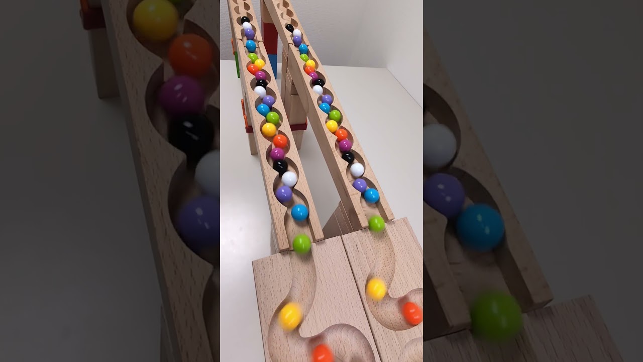 marble Run Race ASMR #207 Wooden Wave Course Colorful Marbles   #marblerun #marblerunrace #asmr