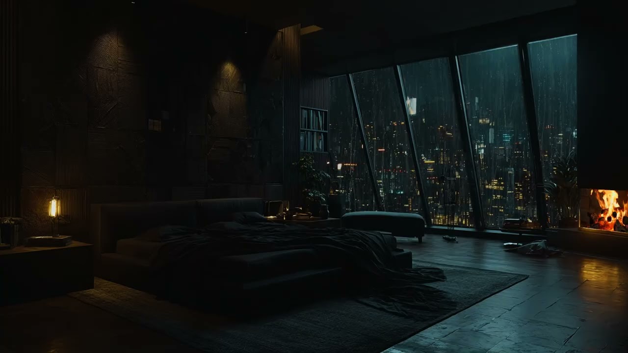 (No Ads)🌧️Cozy Rainy Night in Manhattan Apartment | City Glow for Sleep & Relax