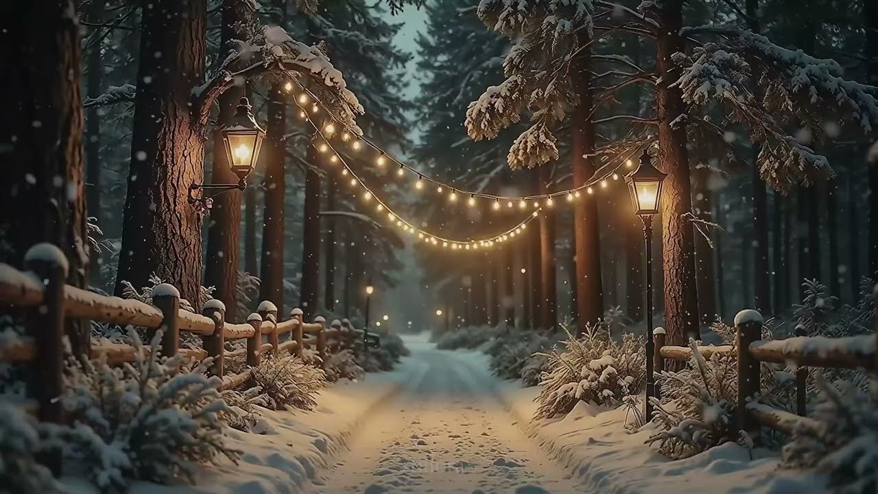 Golden Lights Through a Winter Forest