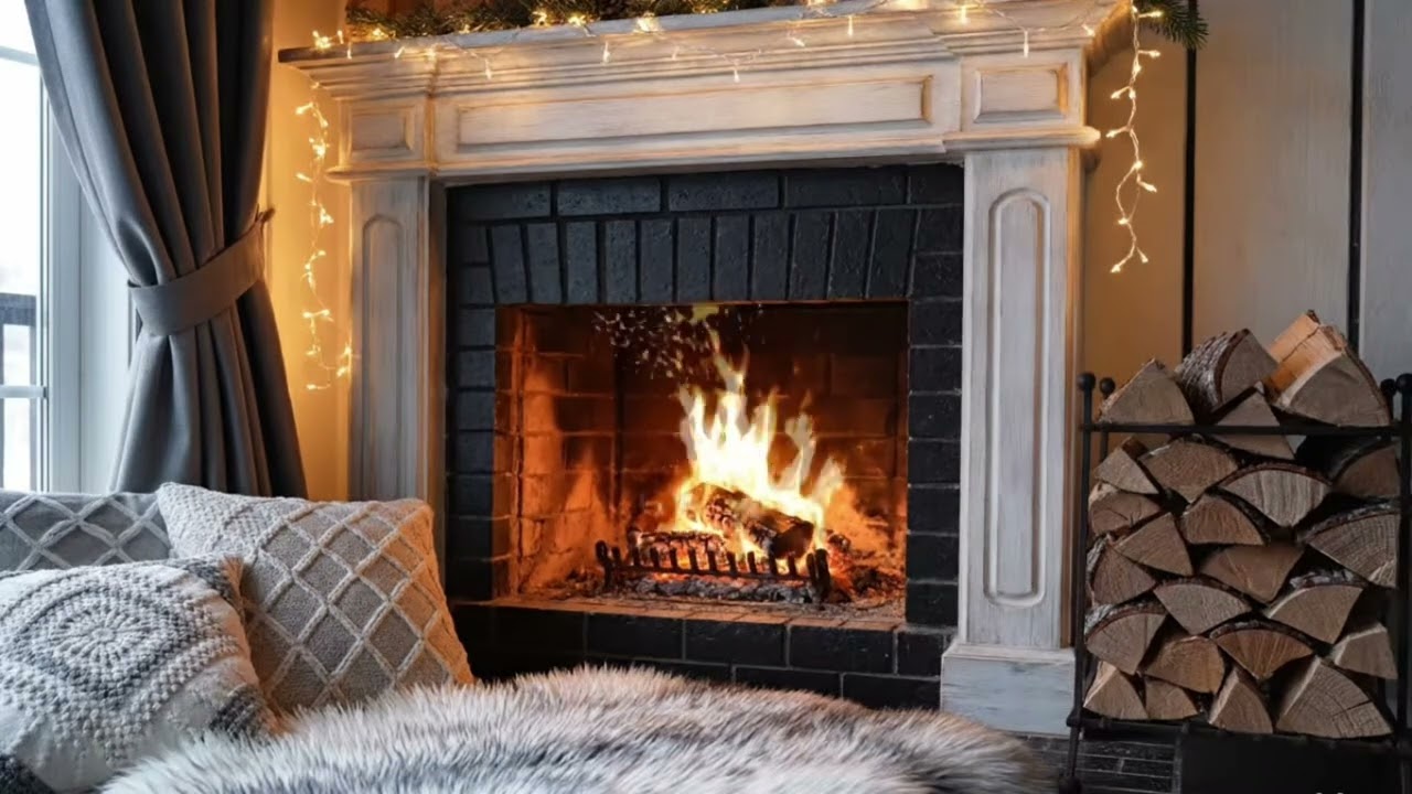 Relaxing Cozy Fireplace Sounds |Distance Rain, Thunder & Warm Winter Ambiance ASMR🪵🔥