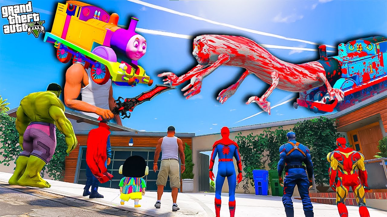 Franklin Upgrade into Rainbow Thomas Train For Fight Zombie Thomas Train | GTAV Avengers | RGB Train