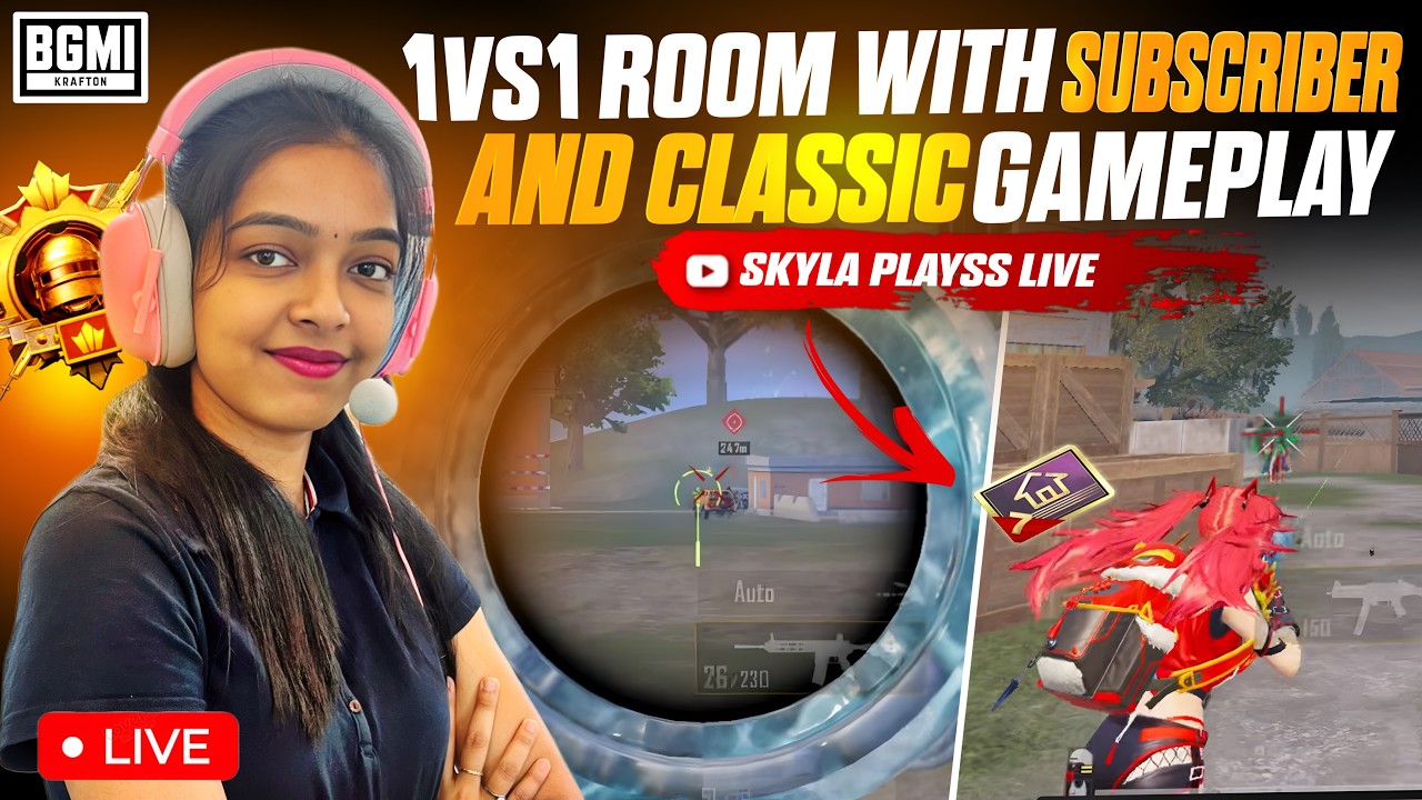 ❤️1VS1 ROOM WITH SUBSCRIBERS & CLASSIC GAMEPLAY || @skyla_playsLive #bgmi #girlgamer