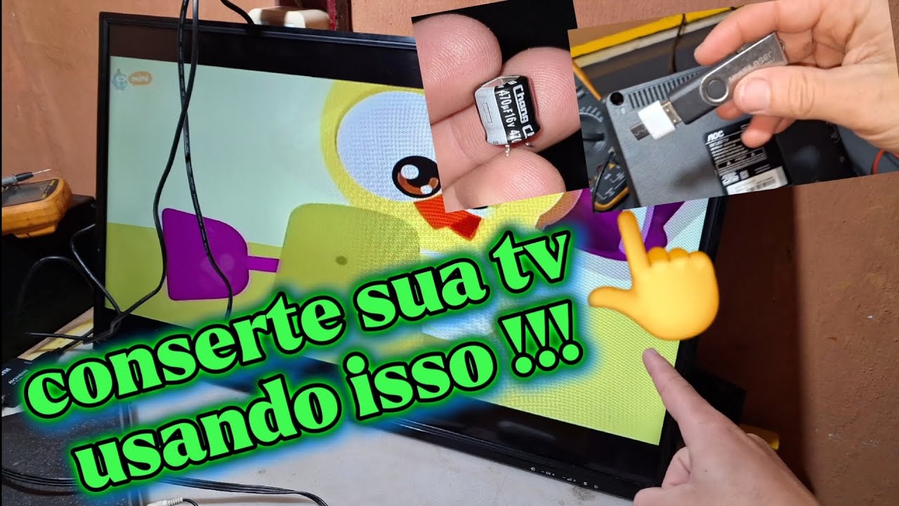 Tv liga e desliga tv aoc Le32h1465/25 Reiniciando conserto completo 