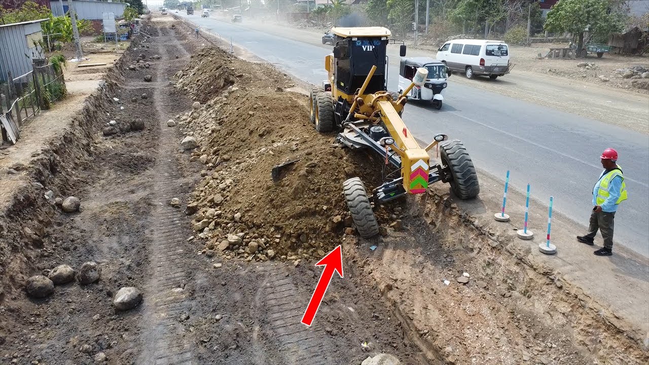 Big process build foundation to resize road operate by SHANTUI SD22 dozer with dump trucks & Grader