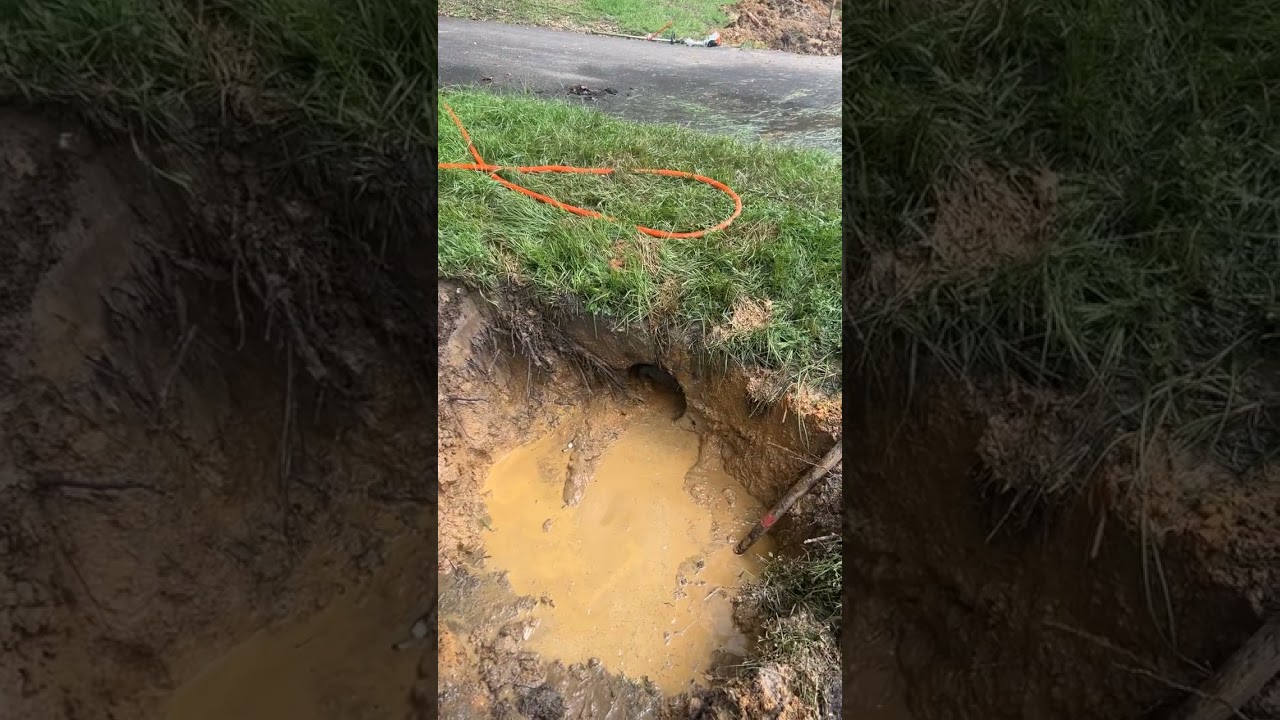 Clearing Blocked Culvert Drain With Tire - Satisfying!