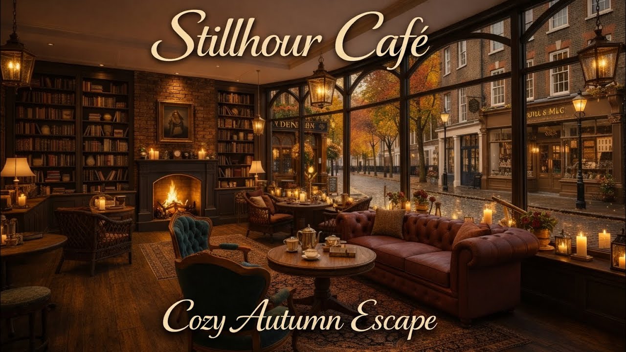 Rainy Evening Cafe Ambience ☕ Fireplace, Rain & Cozy Study Atmosphere (no music)
