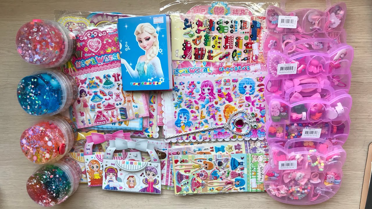 Khui bịch đồ chơi hình dán búp bê, slime, cột tóc xâu hạt kitty - Toys for kids (Chim Xinh)