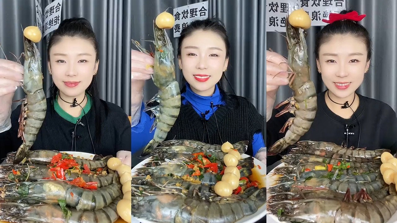 【Yummy】Black Tiger Shrimp🦐🌶🍋🧄#mukbang#asmr#Seafood