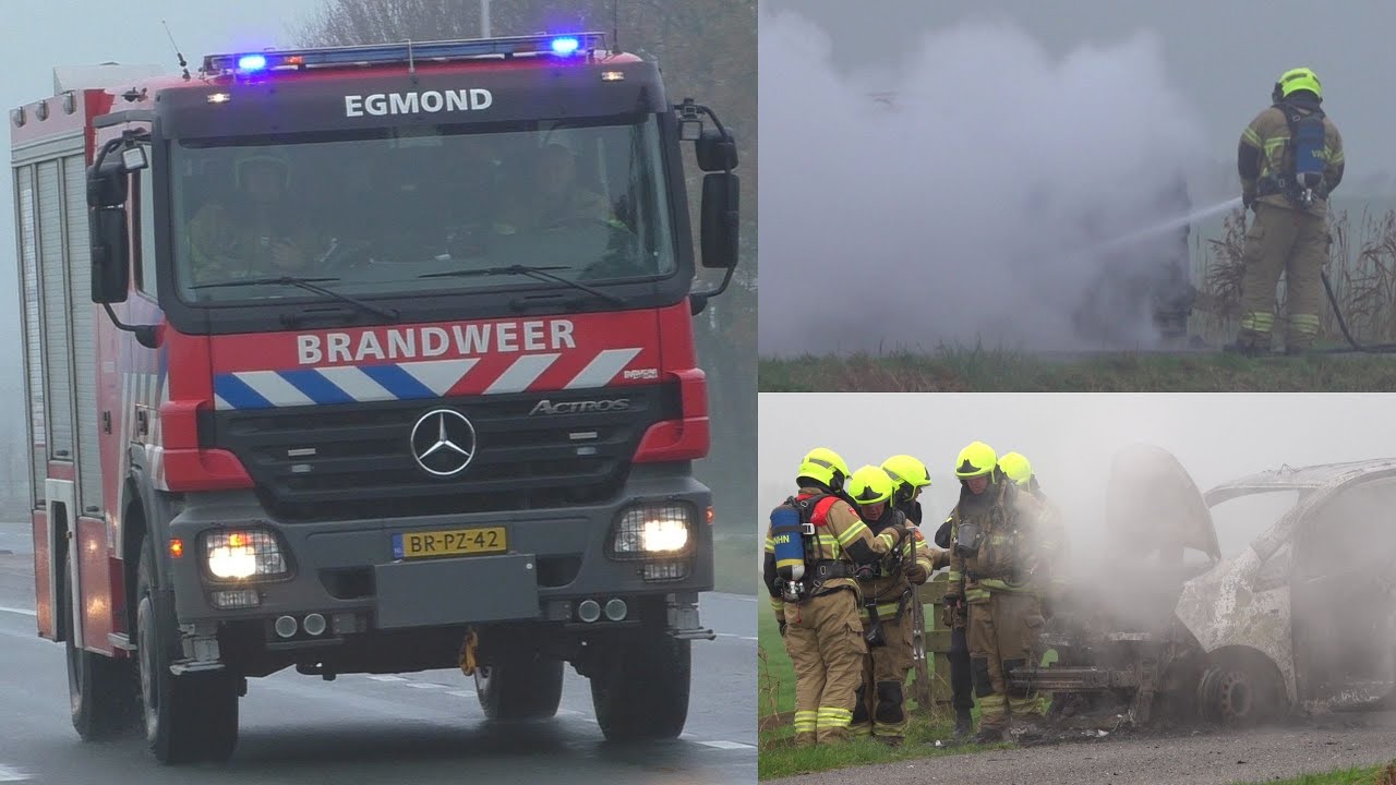 Bestelbus brand volledig uit in Egmondermeer - Brandweer Egmond 4x4 TS 10-4242 met spoed onderweg