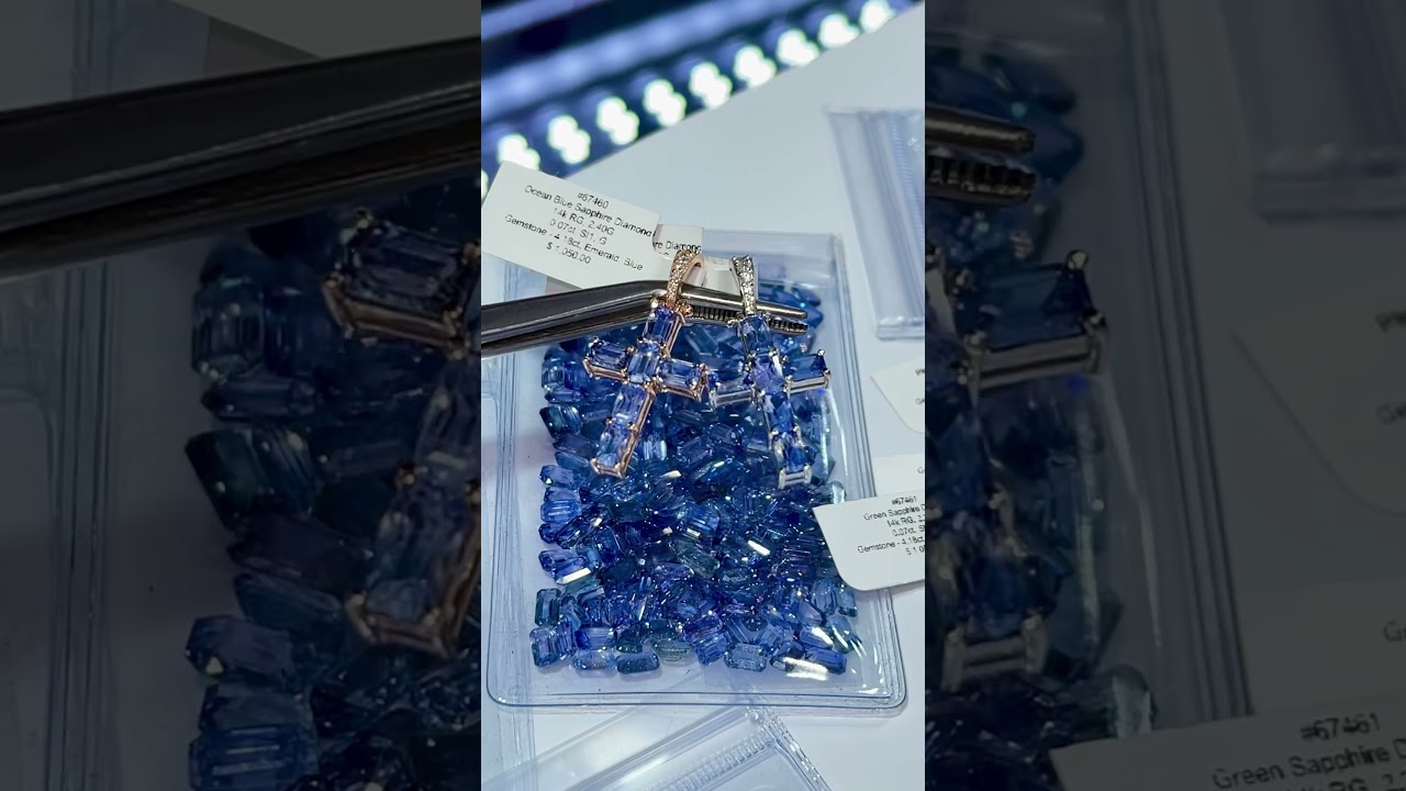 TraxNYC Reviews: Ocean Blue Emerald Cut Sapphire Cross Pendant 4.25ct (#67460):