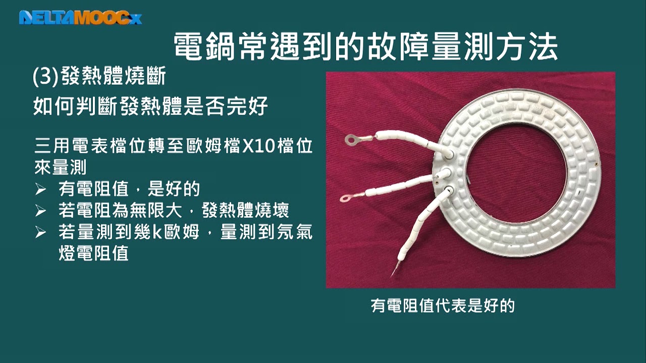 高中基本電學實習_常用家用電器之檢修_電熱類器具檢修_電鍋_電鍋故障檢修的方式(溫度保險絲的量測、發熱體的量測)_黃俊程