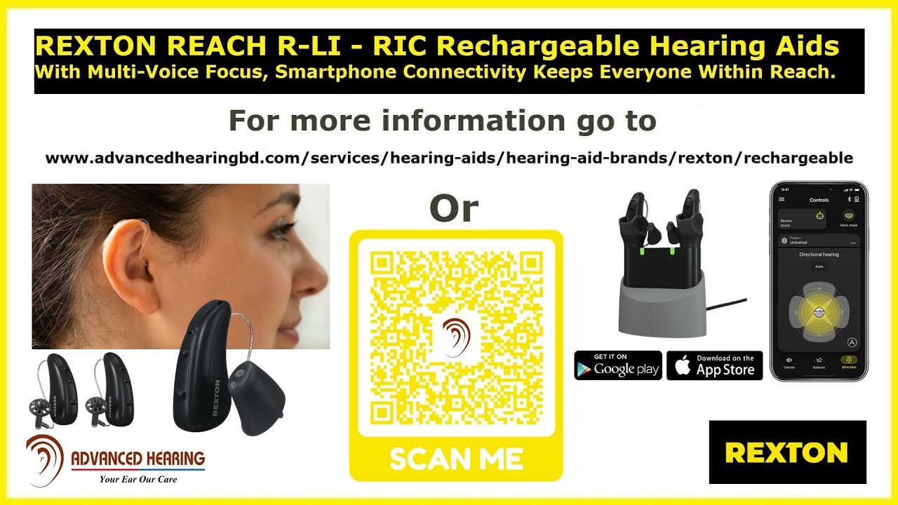 REXTON REACH R-LI - RIC Rechargeable Hearing Aids with Multi-Voice Focus, Smartphone Connectivity.
