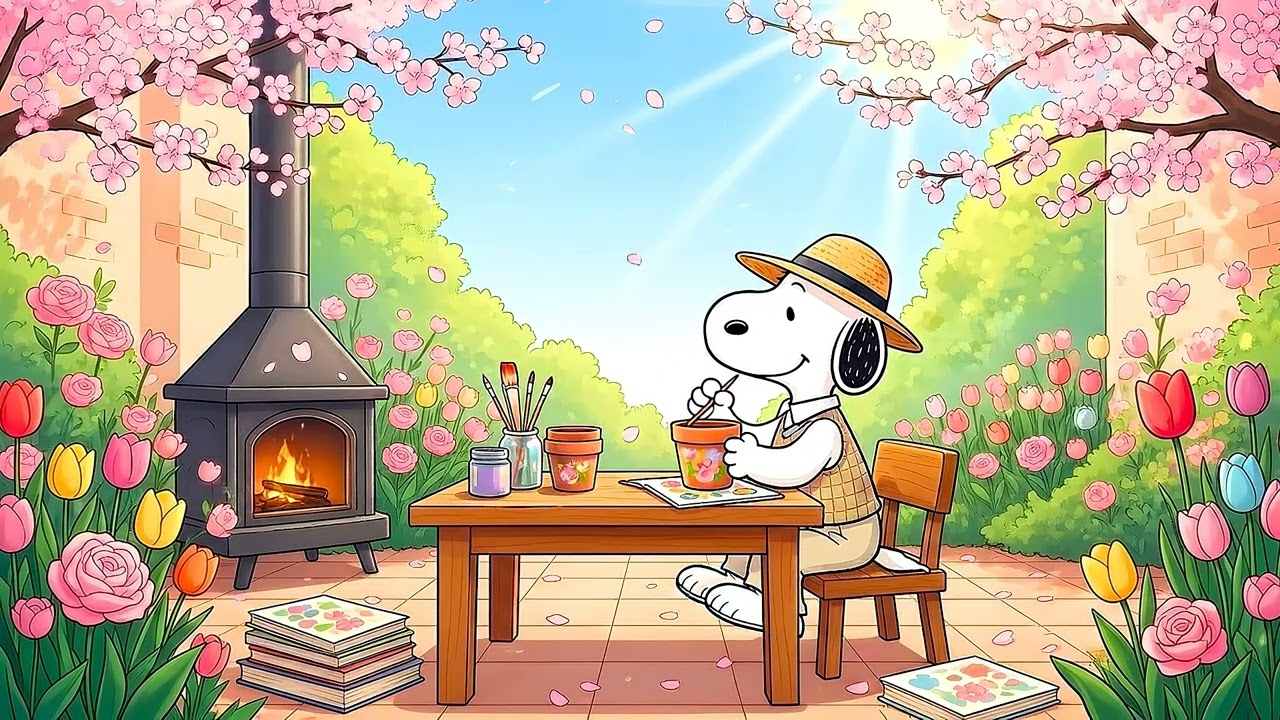 Snoopy's Draw on a Spring Morning 🌸☕ Smooth Lofi Beats for Rest, Study & Daydreaming