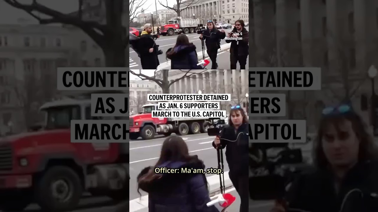 Counterprotester detained as Jan. 6 supporters march to the U.S. Capitol