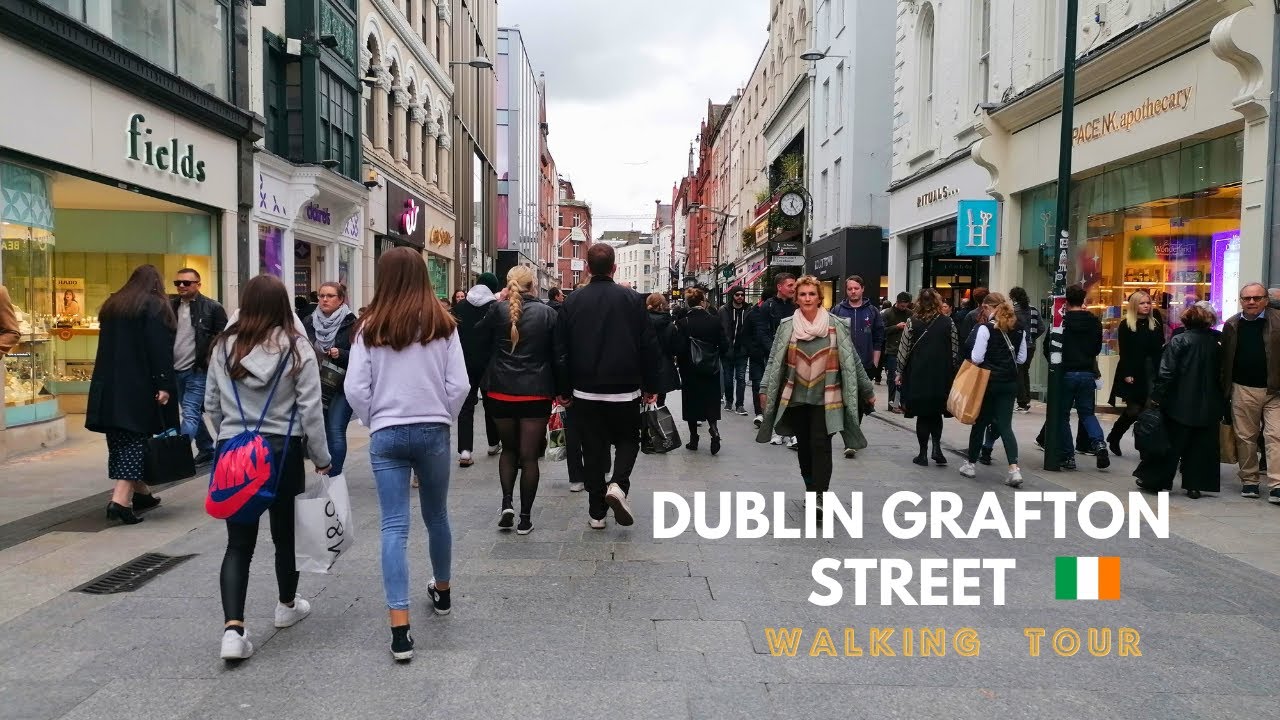 Dublin City Ireland Walking Through Grafton Street. 4k Walking Tour