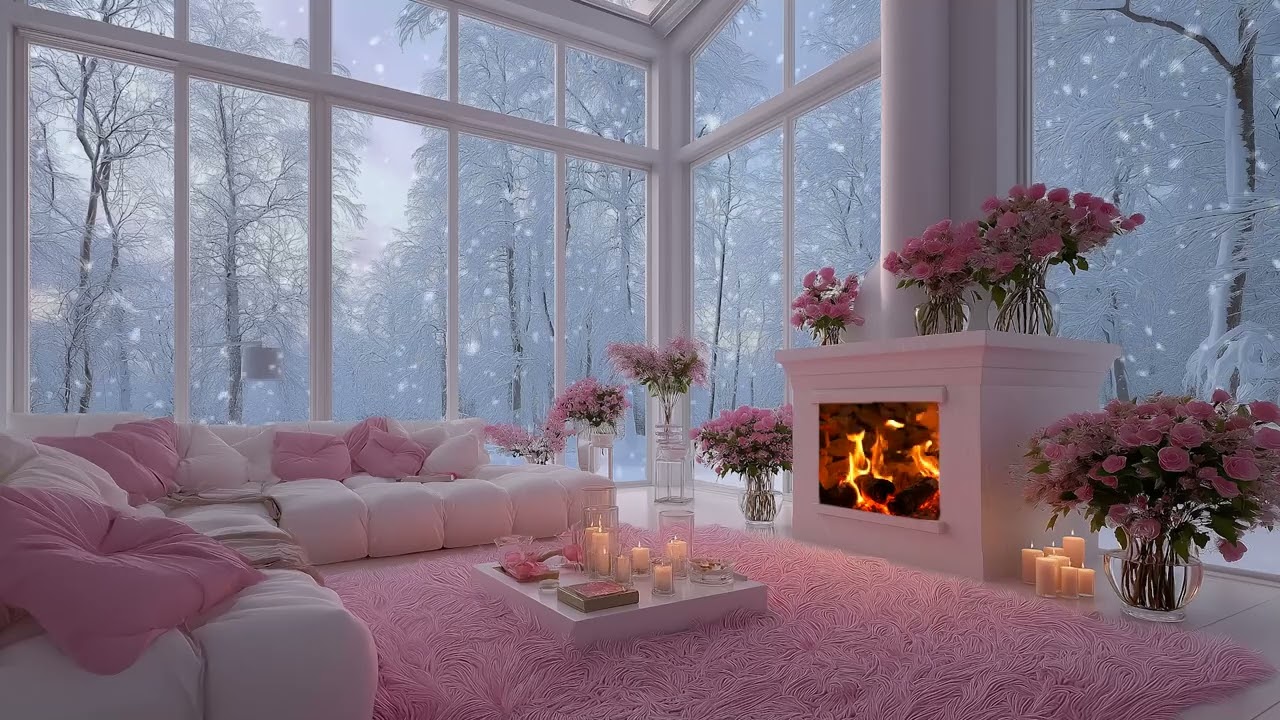 Snowstorm Wind Outside & Fireplace Crackle 🔥 3 Hour Winter Sleep