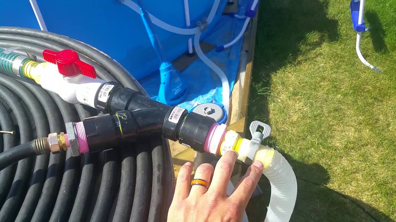 How to make a valve that heats your above ground pool with solar heat and original pump